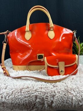 Dooney & Bourke Darcy Orange Patent Leather Satchel Handbag & Matching Wristlet